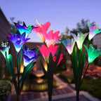 Solar LED flower lights in lily shape – Color-changing garden lights with stake for outdoor areas