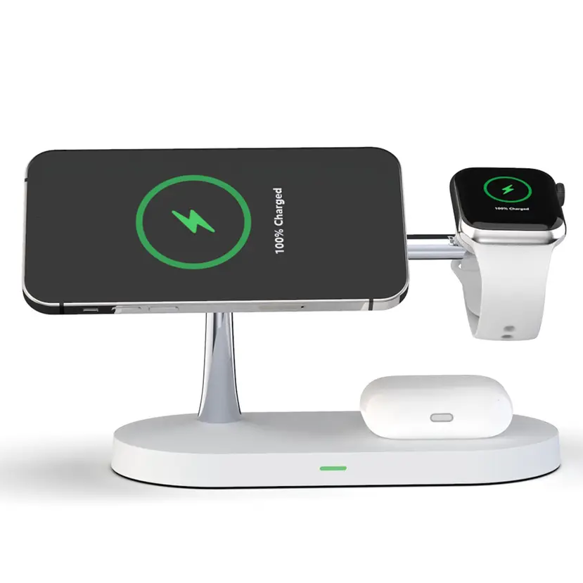 3-in-1 Wireless Charger for Smartphone, Smartwatch and Earbuds – Fast Charging Station with Modern Design