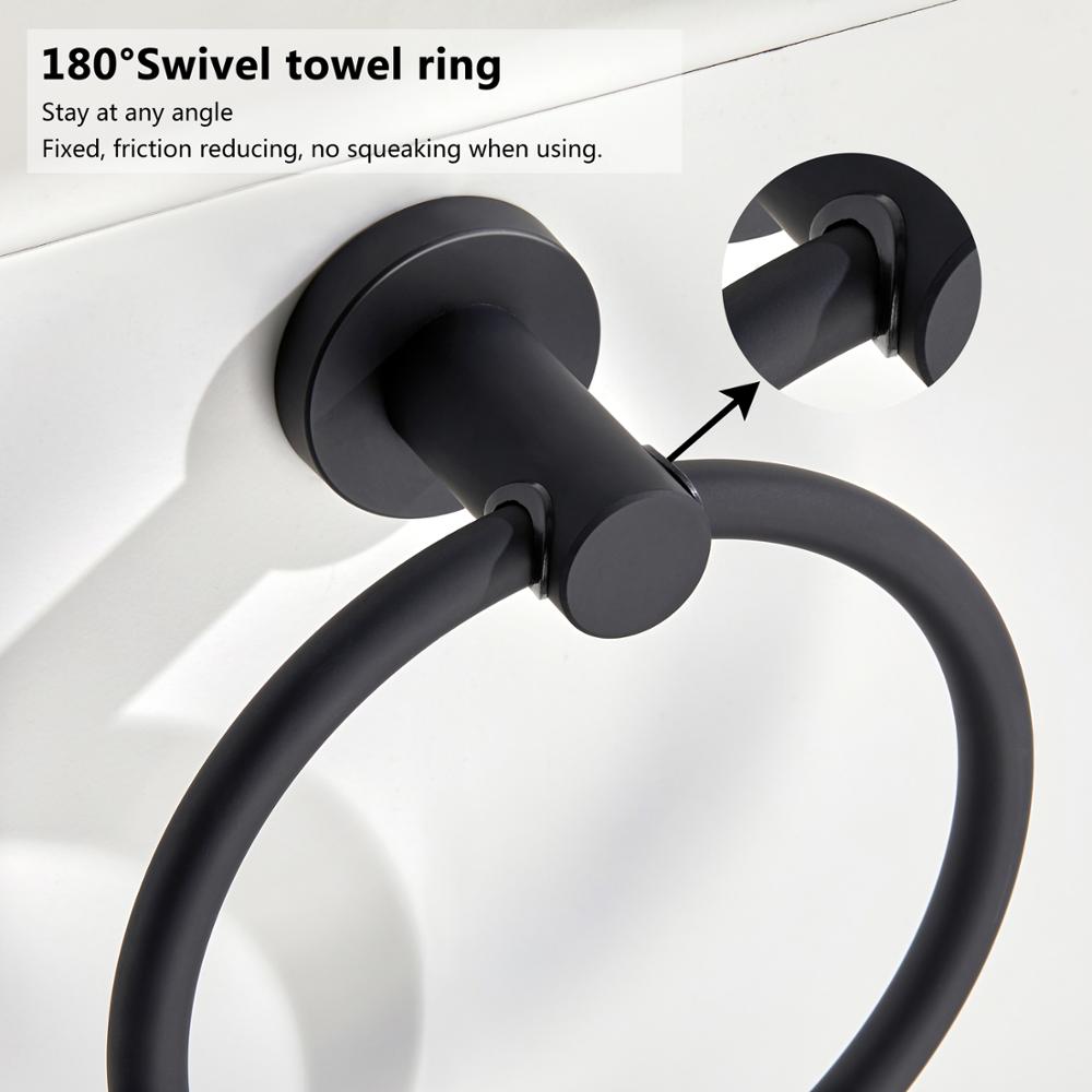 Towel ring made of 304 stainless steel in chrome, Round simple design, Black, European bathroom accessories, Rustproof