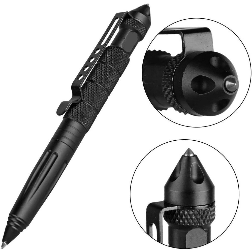 Tactical Survival Pen with Glass-Breaker Tip and Stainless Steel Handle