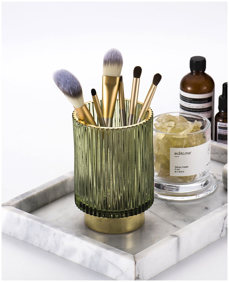 Elise Gold Foil Glass Makeup Halter & Organizer