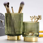 Elise Gold Foil Glass Makeup Halter & Organizer