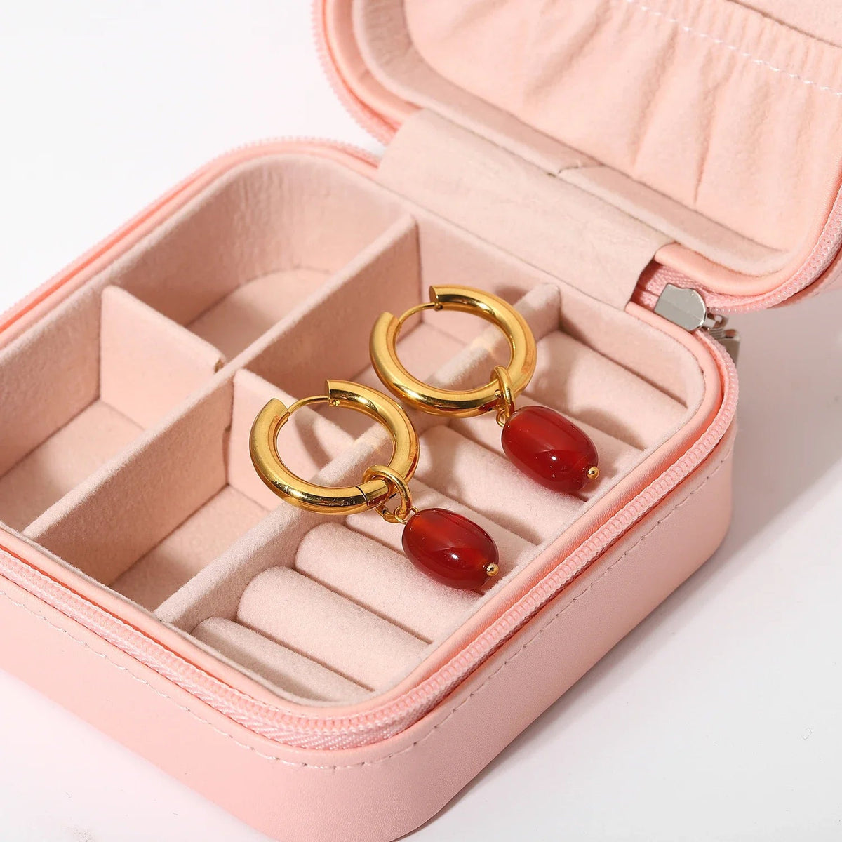 Dainty Carnelian Huggie Hoop Earrings