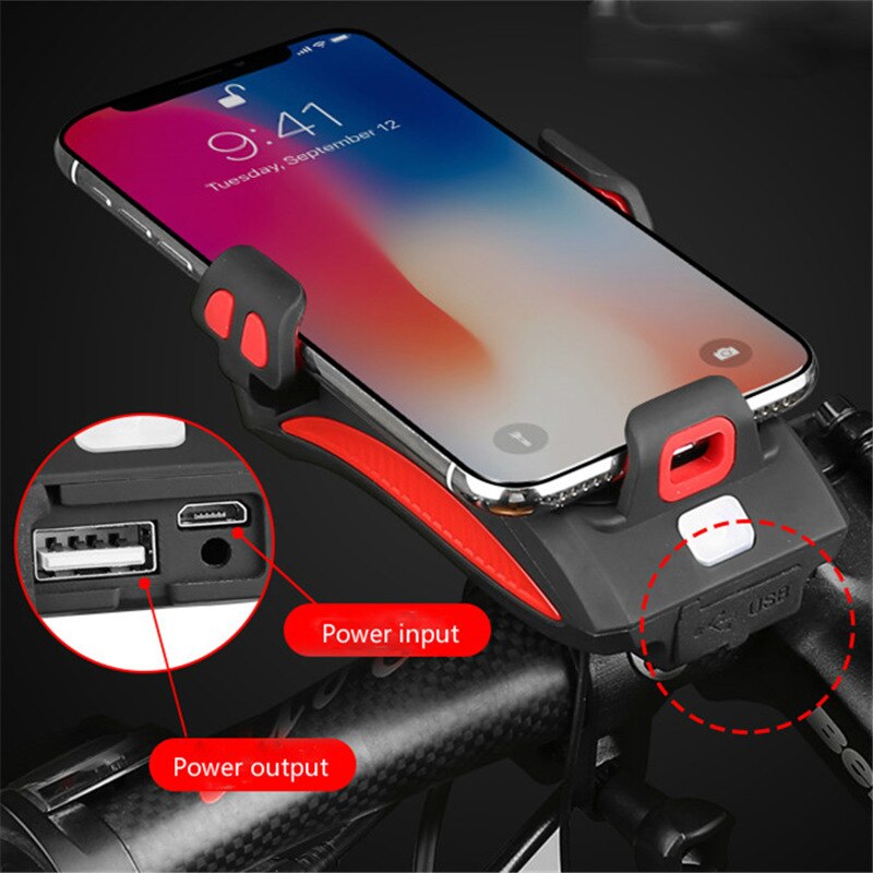 4-in-1 Bike Gadget – Phone Holder, Power Bank, LED Lighting and Horn