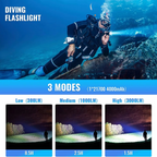 High Lumen Scuba Diving Flashlight 3000lm Waterproof Magnetic Ring Torch