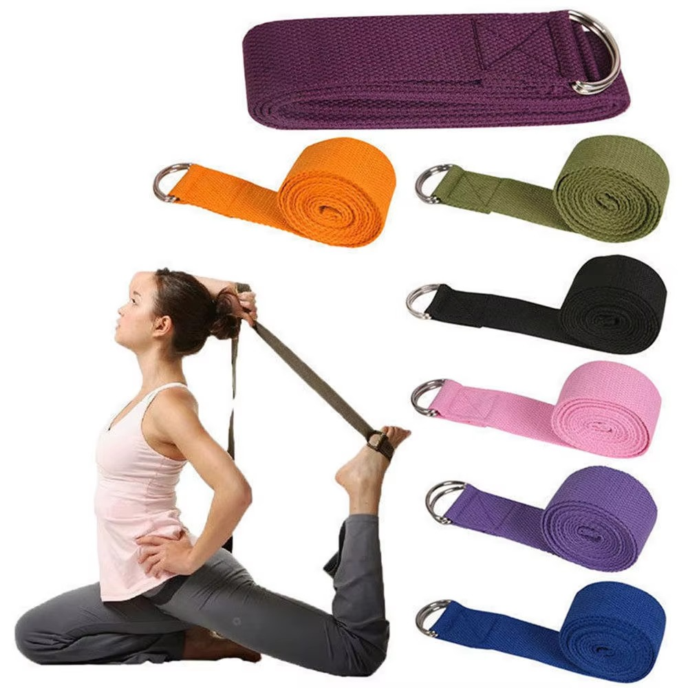 Premium Cotton Yoga Strap with Adjustable D Ring Buckle for Stretching and Pilates