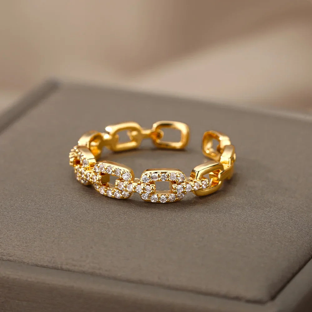 Adjustable Diamond Chain Link Ring