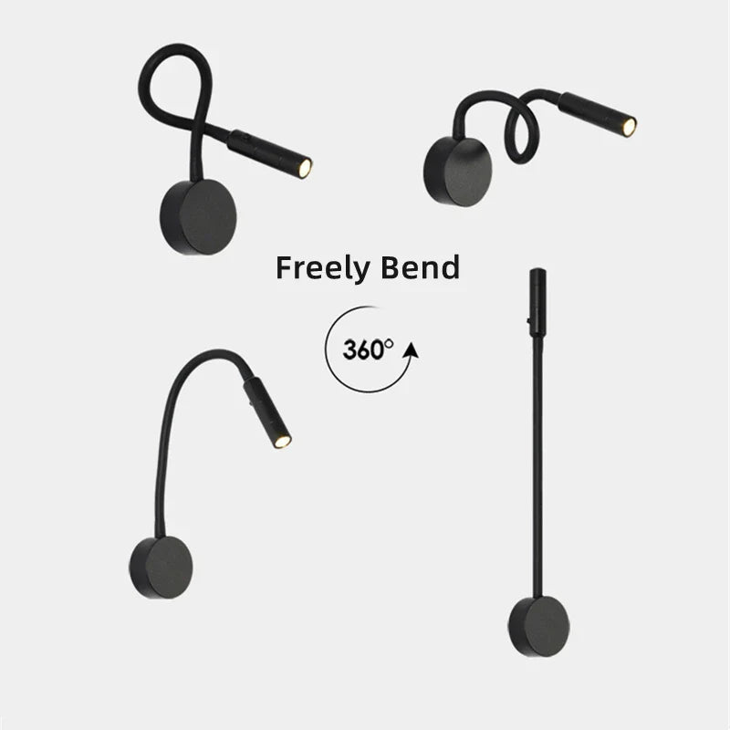 Modern Flexible LED Reading Wall Lamp with Switch for Bedroom and Study - 1W/3W