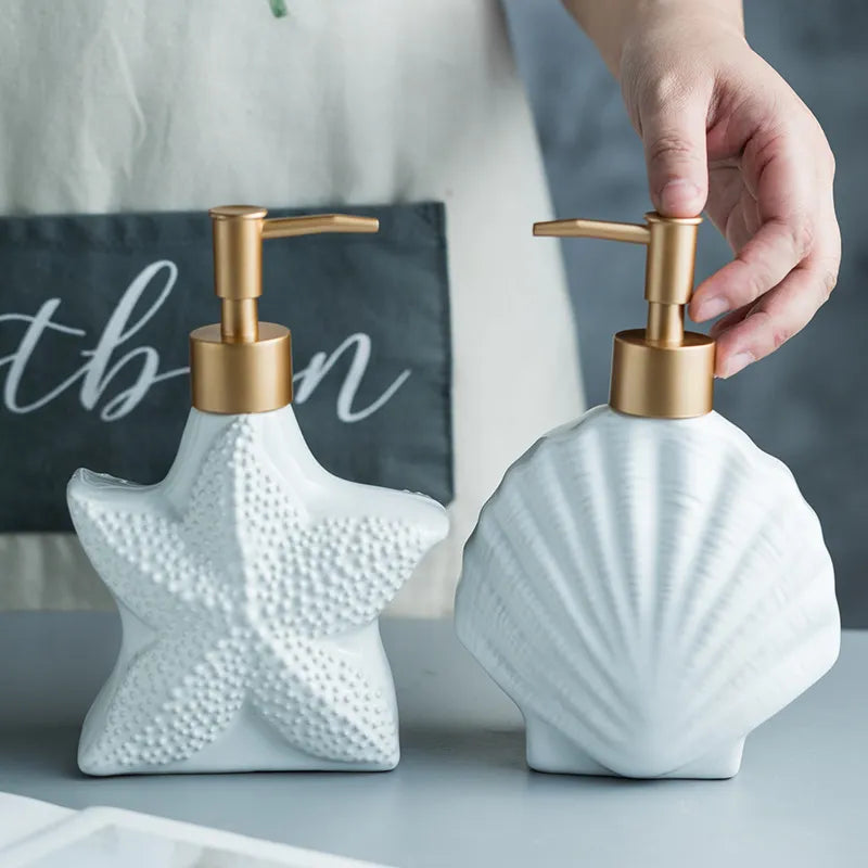 AquaNaut Soap Dispenser | Maritime Design | Shell & Starfish Motif | Bathroom Decor