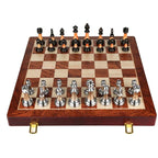 Luxurious chess set made of metal with a large 45 cm wooden board