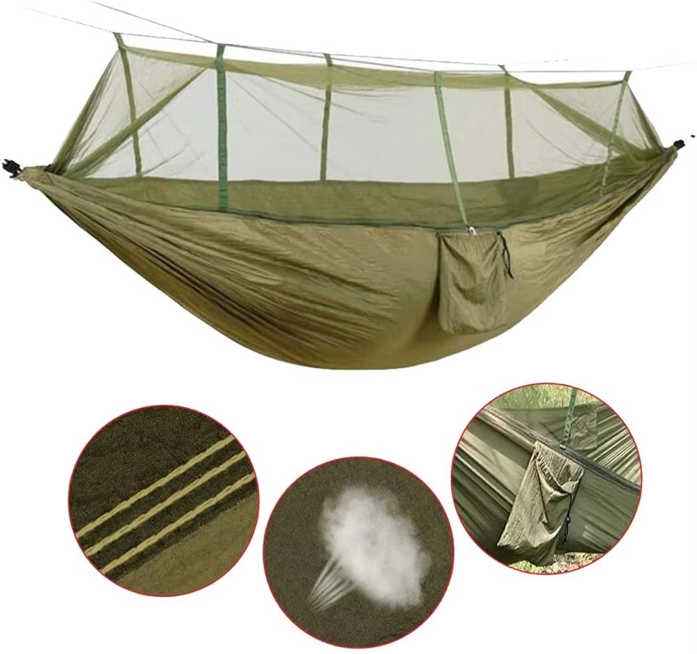 2-Person Outdoor Hammock with Mosquito Net - Portable Parachute Fabric Camping Bed