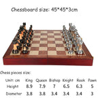 Luxurious chess set made of metal with a large 45 cm wooden board