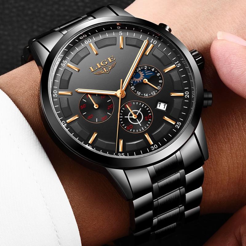 Military Black Steel Watch – Elegant Stainless Steel Men’s Wristwatch with Waterproof Design