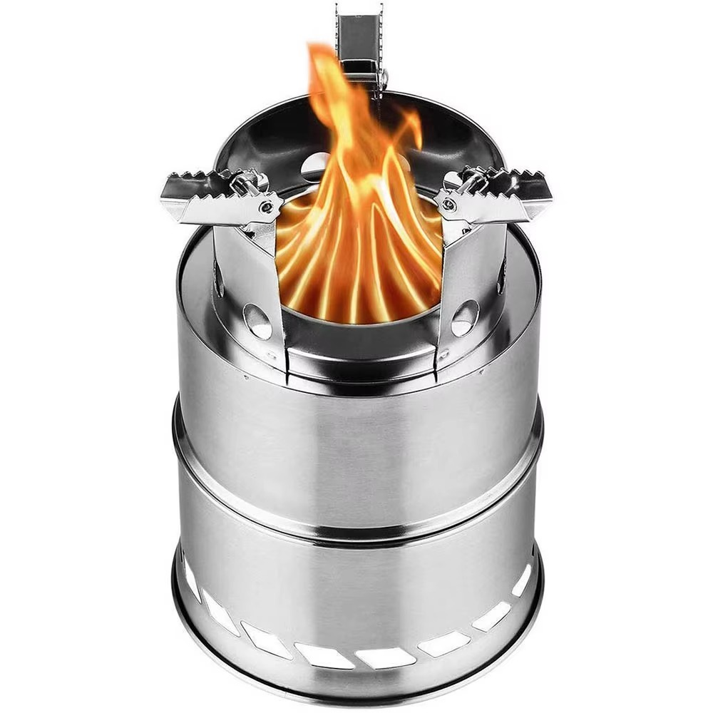 Portable Stainless Steel Wood Burning Camping Stove - Lightweight Outdoor Cooker for Travel and BBQ