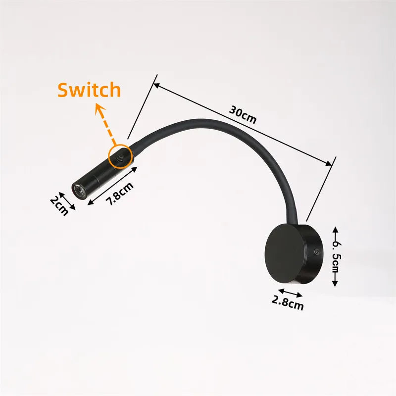 Modern Flexible LED Reading Wall Lamp with Switch for Bedroom and Study - 1W/3W