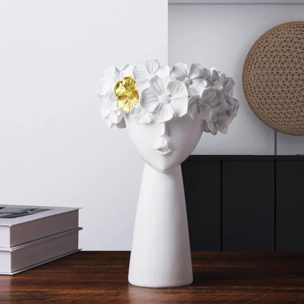 Nordic Girl Head Flower Resin Vase Statue Flower Flower Vases for Office Desktop Dried Flowers Ornaments Decor Container