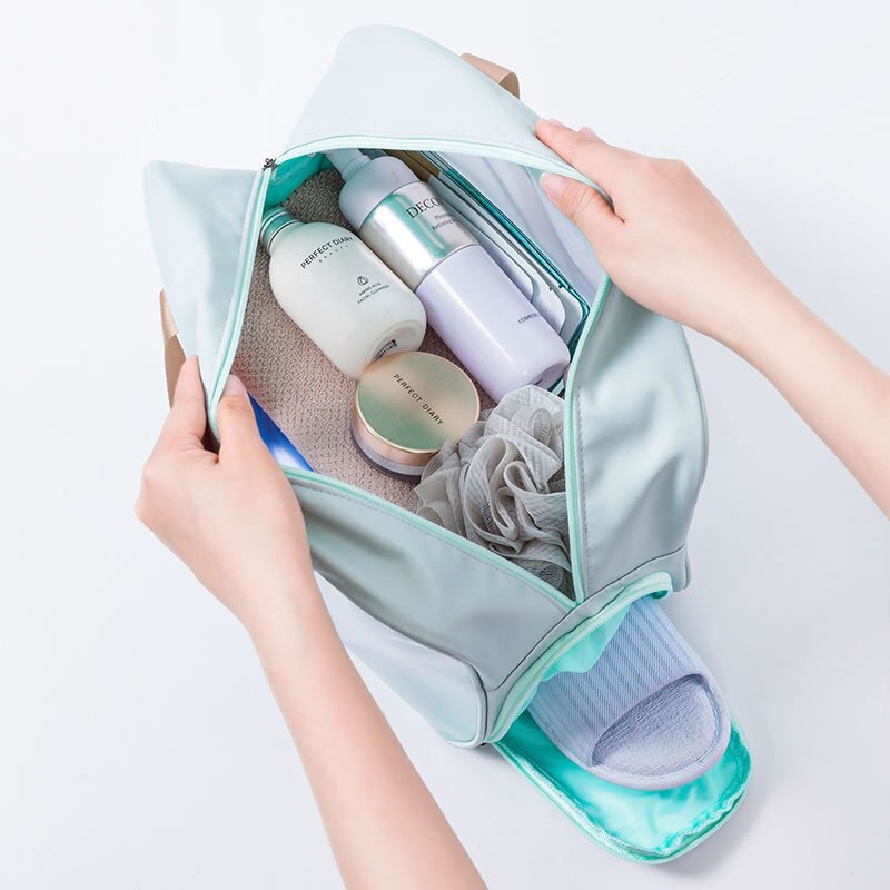 Waterproof Cosmetic Organizer Travel Bag with Wet-Dry Compartment