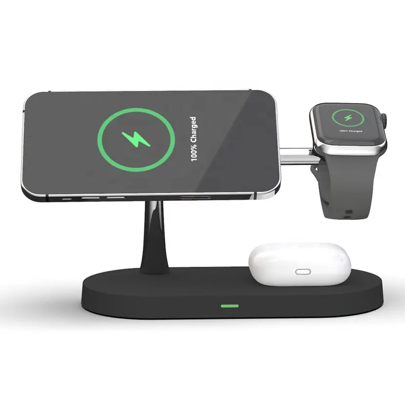 3-in-1 Wireless Charger for Smartphone, Smartwatch and Earbuds – Fast Charging Station with Modern Design
