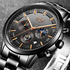 Military Black Steel Watch – Elegant Stainless Steel Men’s Wristwatch with Waterproof Design
