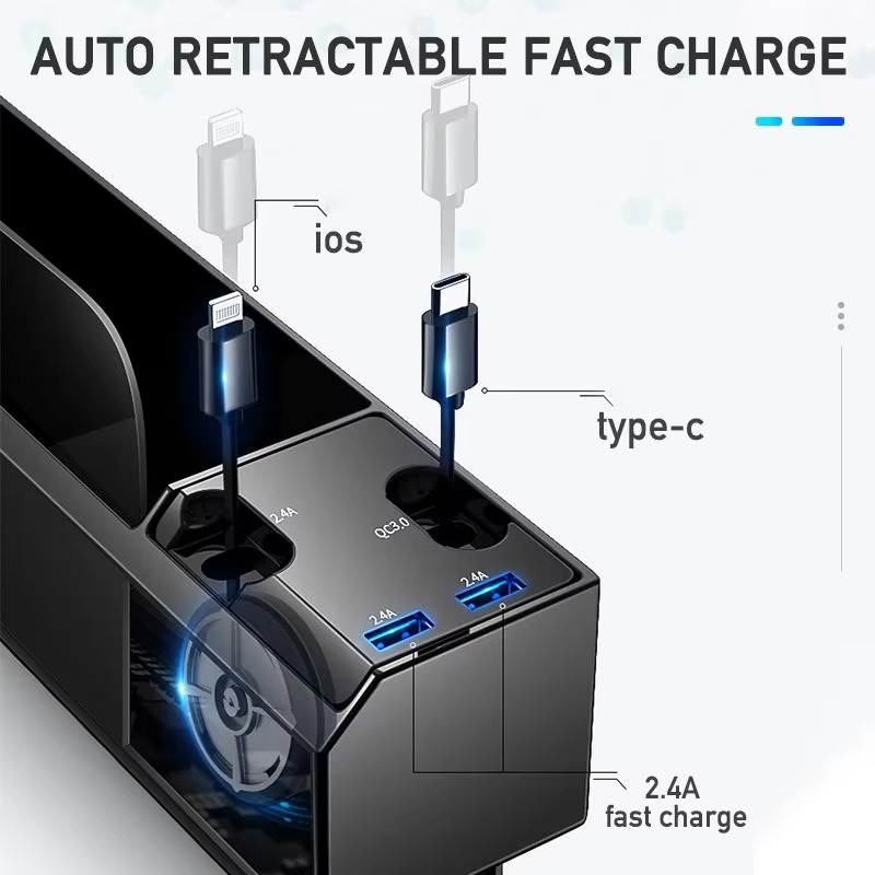 Car Seat Gap Storage Box with Charging Cable