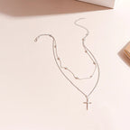 Dainty Layered Choker and Cross Necklace