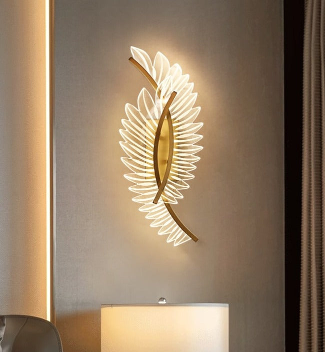 Wall Lamp with Nature-Inspired Golden Wing Motif