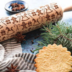 Embossed Rolling Pin Christmas Roller | Handmade from Beech Wood | Christmas Designs & Cookie Cutters