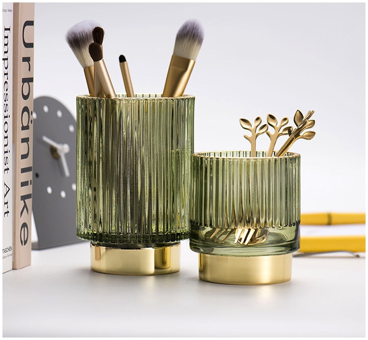 Elise Gold Foil Glass Makeup Halter & Organizer