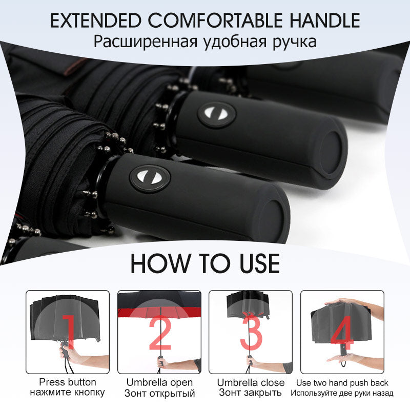 StormShield Automatic Umbrella – Windproof Storm Umbrella with Reversed Closing Mechanism