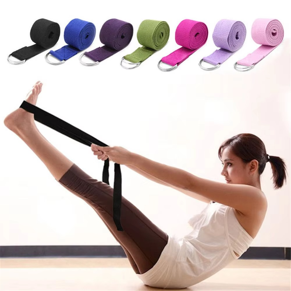 Premium Cotton Yoga Strap with Adjustable D Ring Buckle for Stretching and Pilates