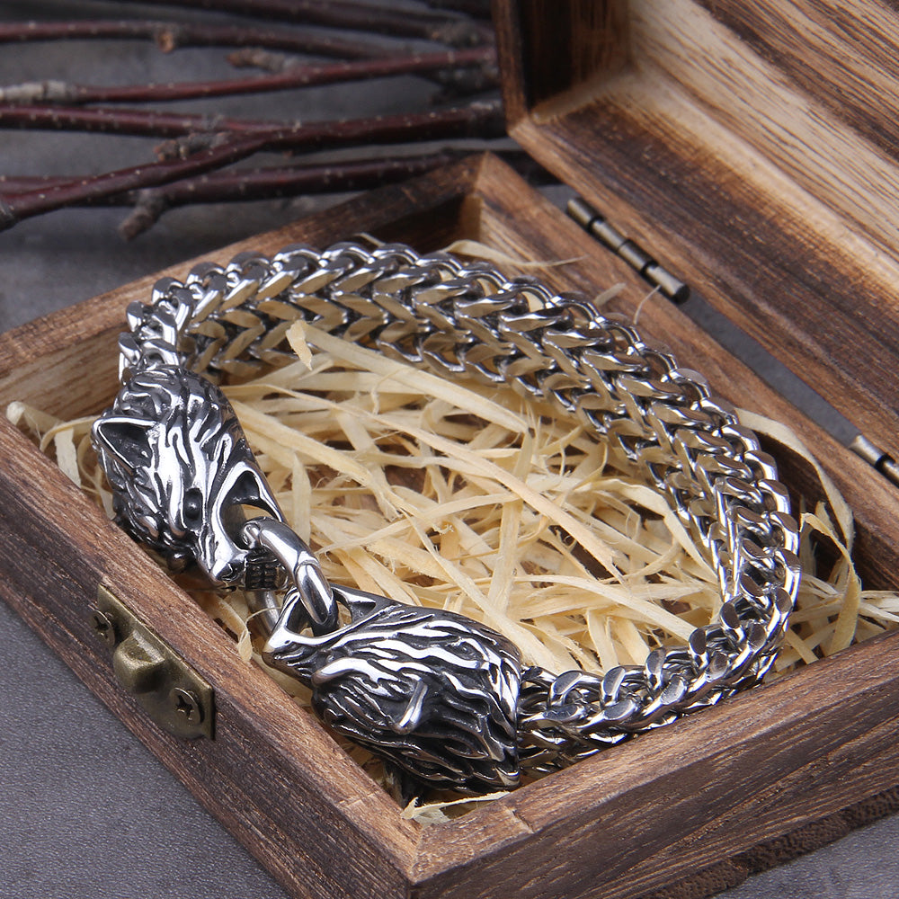Silver Viking Bracelet "WolfBand" – Handmade with Fenrir Motif