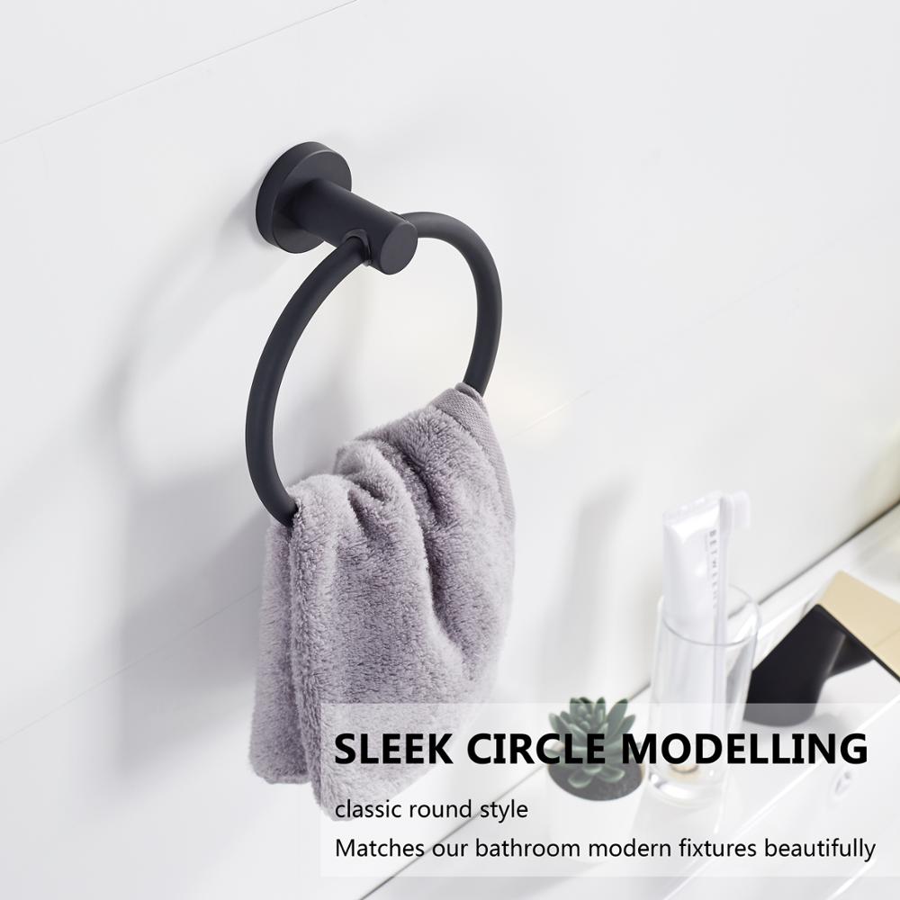 Towel ring made of 304 stainless steel in chrome, Round simple design, Black, European bathroom accessories, Rustproof