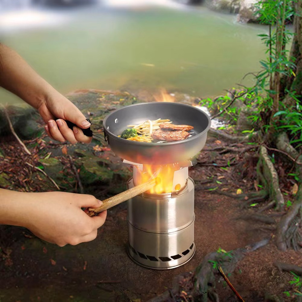 Portable Stainless Steel Wood Burning Camping Stove - Lightweight Outdoor Cooker for Travel and BBQ