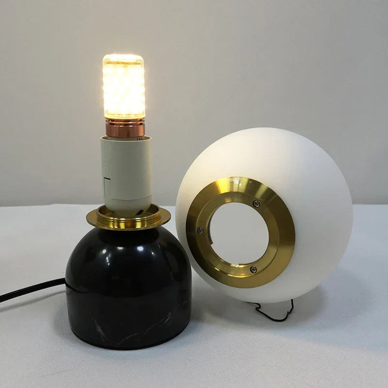 Modern Marble Table Lamp with Round Glass, Elegant Living Room Lighting