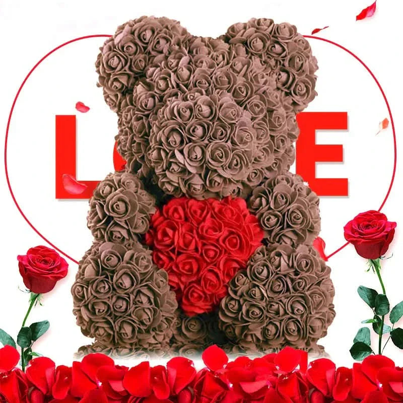 Rose Teddy Bear with Handmade Foam Roses – 40cm