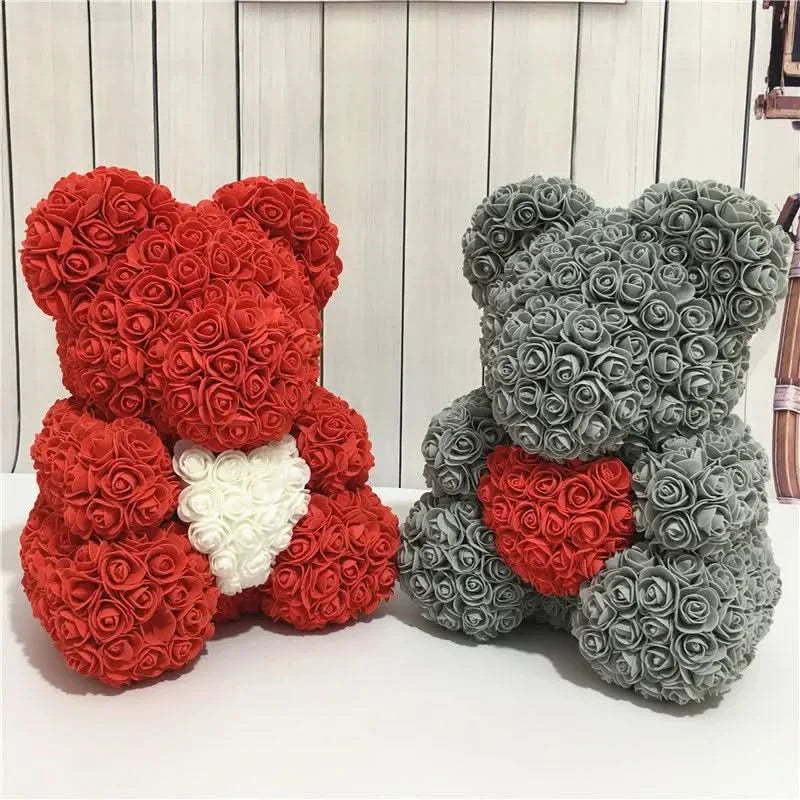 Rose Teddy Bear with Handmade Foam Roses – 40cm