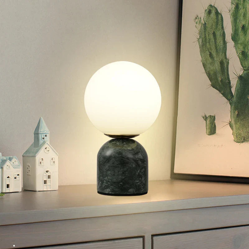 Modern Marble Table Lamp with Round Glass, Elegant Living Room Lighting