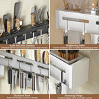 Organize Your Kitchen: Stainless Steel Wall-Mounted Knife Holder Shelf - Nail-Free Storage Shelf with Hooks for Cutlery - Cabinet Organizer for a Tidy Kitchen