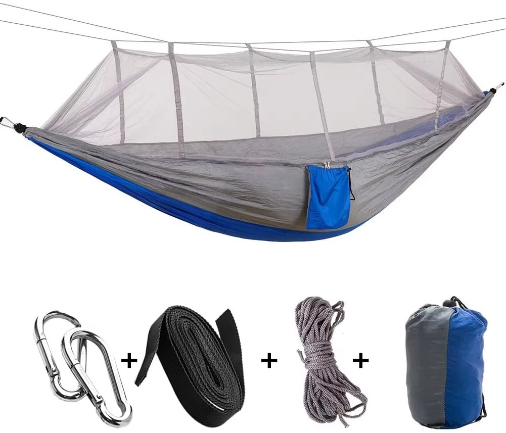 2-Person Outdoor Hammock with Mosquito Net - Portable Parachute Fabric Camping Bed