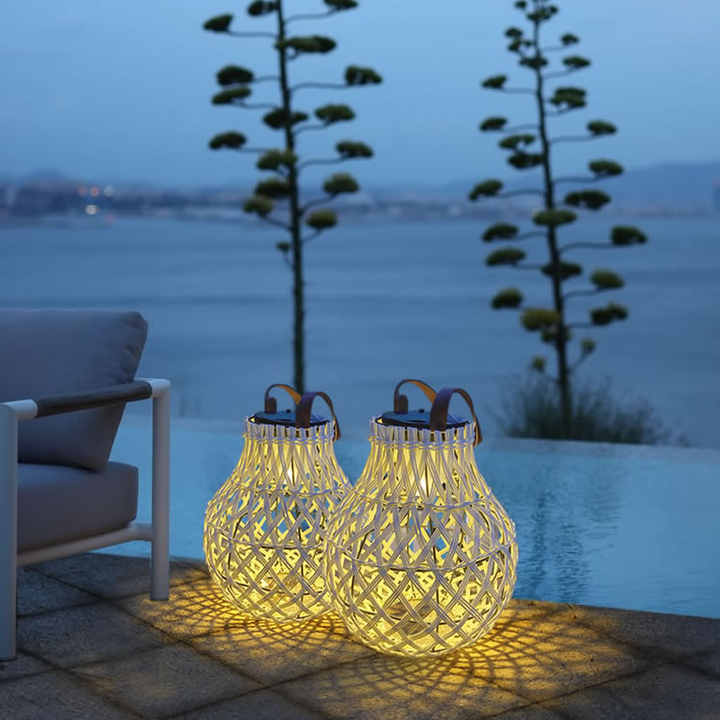 Solar LED Rattan Lantern – Large Outdoor Lighting in Oval Design for Garden and Terrace
