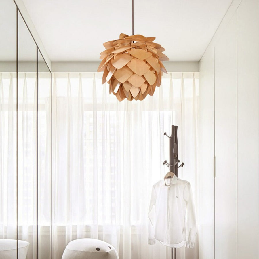 Handcrafted Wooden Pine Cone Pendant Light