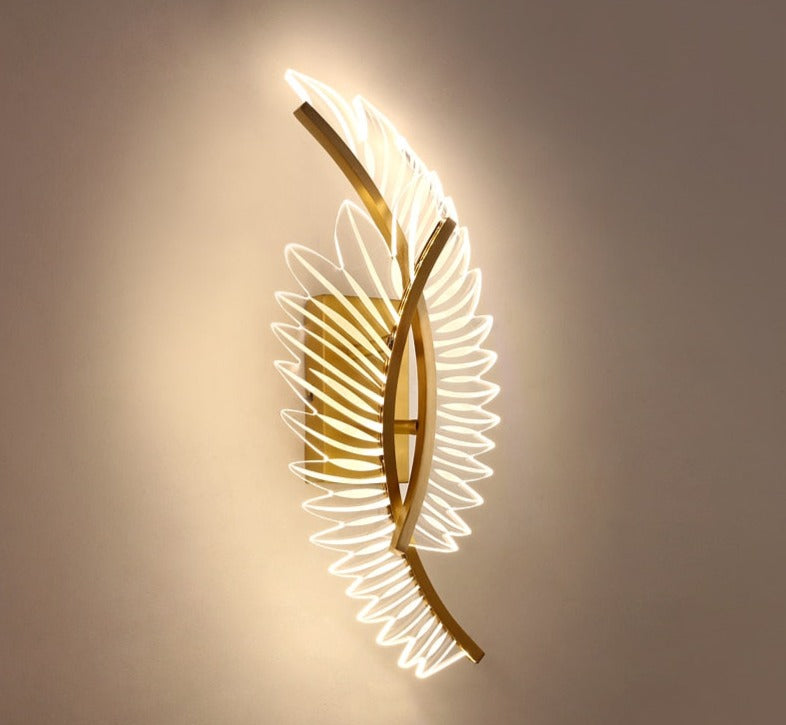 Wall Lamp with Nature-Inspired Golden Wing Motif