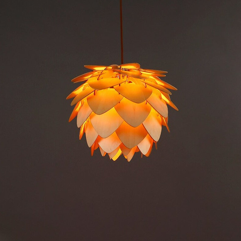 Handcrafted Wooden Pine Cone Pendant Light