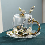 Handcrafted enamel flower glass mug for couples love gift can serve coffee, flavored tea or even lemon juice in