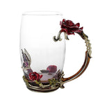 Handcrafted Enamel Coffee Mugs Rose-Glass Tea Cup with Steel Spoon Luxury Unique Gifts for Wedding Valentine's Day Birthday Gifts