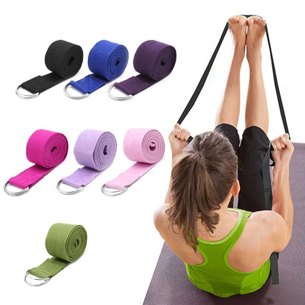 Premium Cotton Yoga Strap with Adjustable D Ring Buckle for Stretching and Pilates