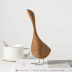 Nordic Wooden Goose Figures Abstract Teak Wood Sculpture Love Couple Figures Natural Animal Ornaments for Home Decoration