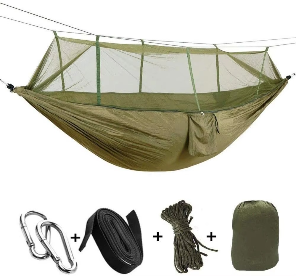 2-Person Outdoor Hammock with Mosquito Net - Portable Parachute Fabric Camping Bed