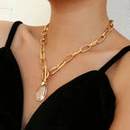 Chunky Paperclip Crystal Waterdrop Circle Bar Clasp Necklace