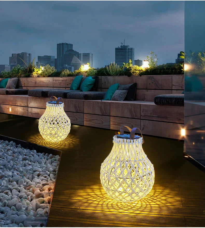 Solar LED Rattan Lantern – Large Outdoor Lighting in Oval Design for Garden and Terrace